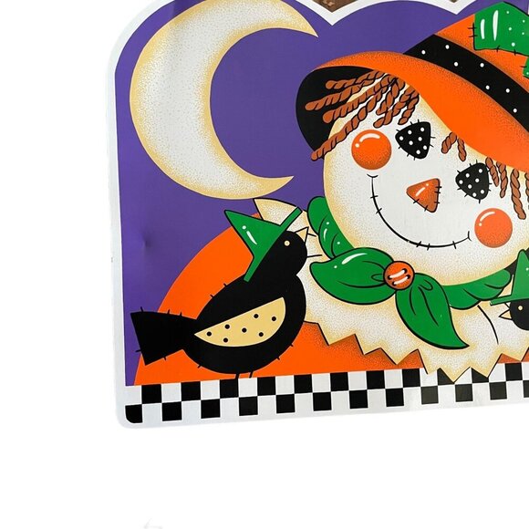 Vintage 90s Halloween Scarecrow Crow Moon Vinyl Placemats Set of 3 - Picture 3 of 5